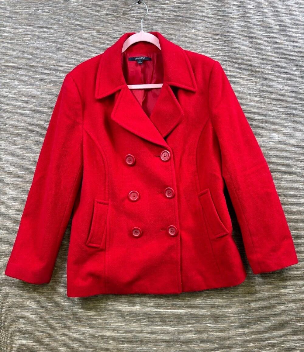 Vintage Chadwicks Double Breasted Wool Peacoat Womens Size 14 Red Button Closure